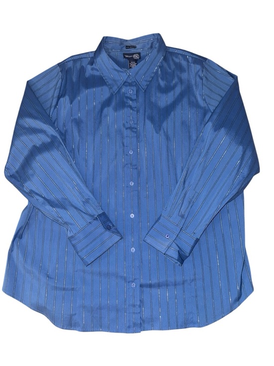 Venezia Tops - Venezia Stretch Blue Button Up Shirt Women’s 22/24 Plus Size Striped